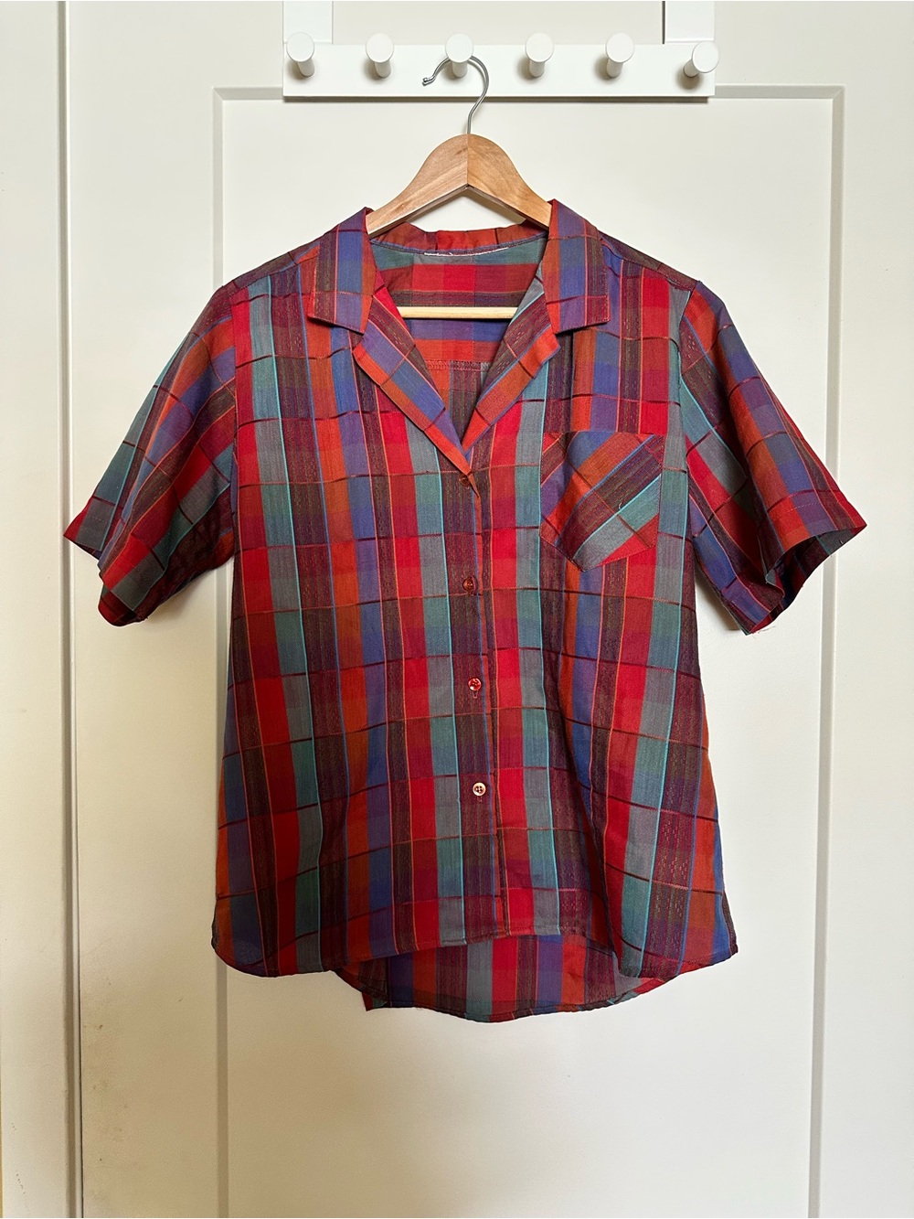 Vintage Plaid Button-Up Camp Shirt